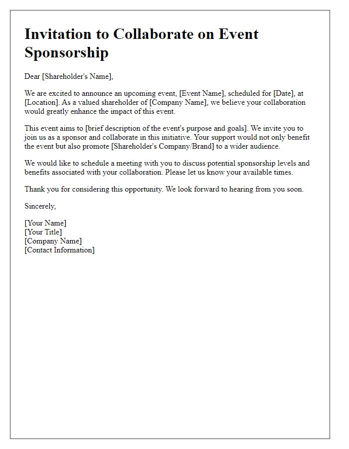 Letter template of Invitation for Shareholder Collaboration in Event Sponsorship