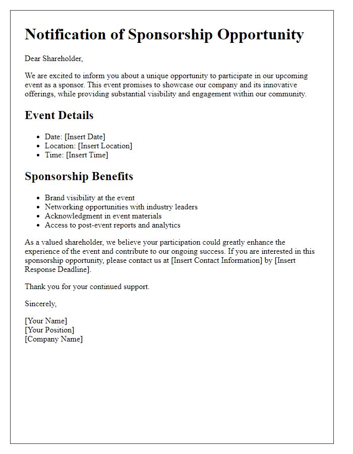 Letter template of Notification for Shareholder Opportunities in Event Sponsorship