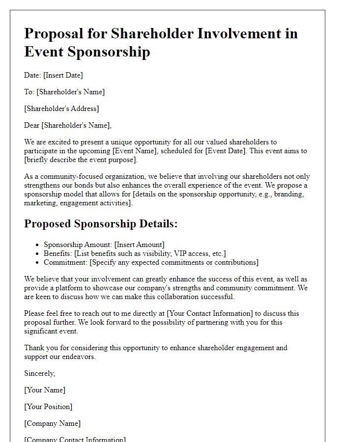 Letter template of Proposal for Shareholder Involvement in Event Sponsorship