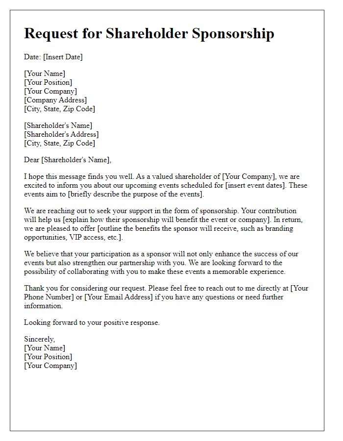 Letter template of Request for Shareholder Sponsorship for Upcoming Events