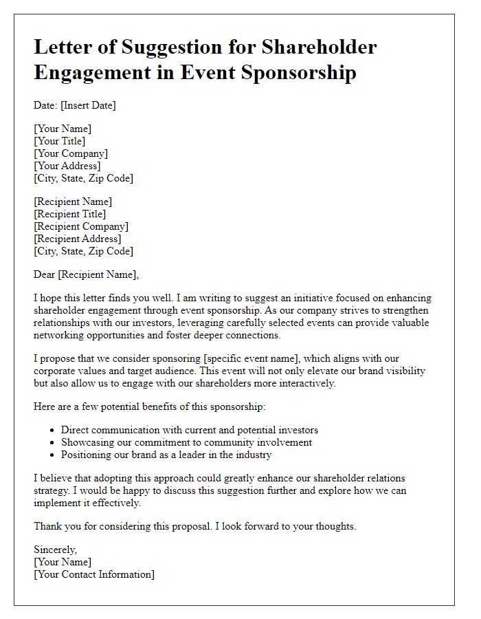 Letter template of Suggestion for Shareholder Engagement in Event Sponsorship