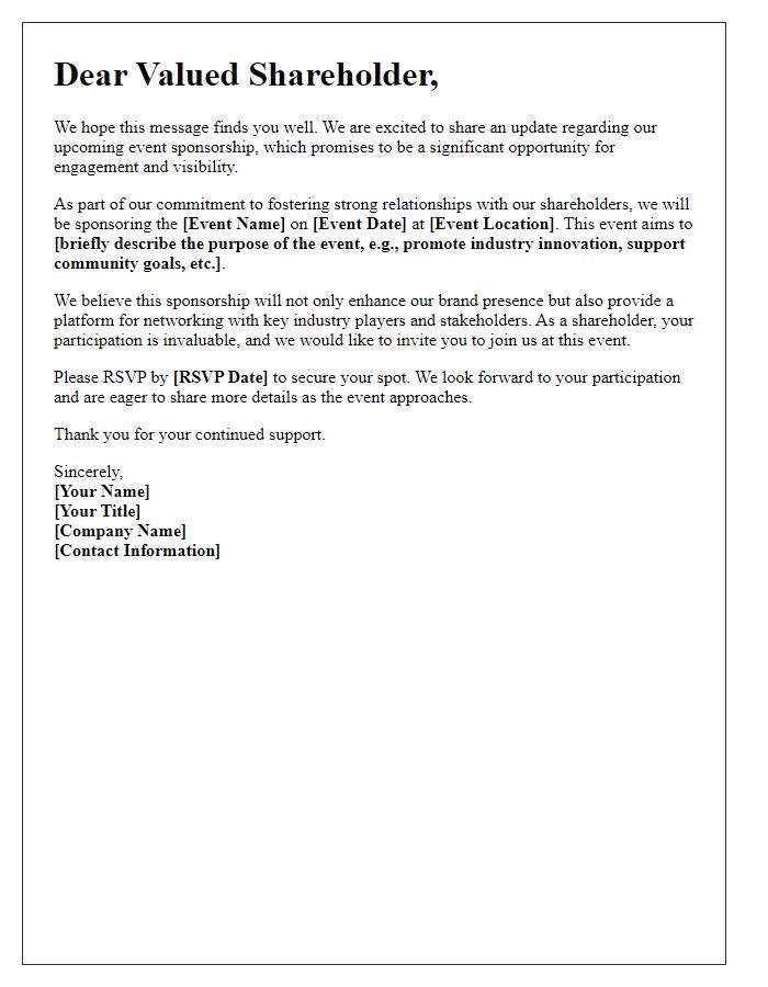 Letter template of Update for Shareholder Participation in Event Sponsorship