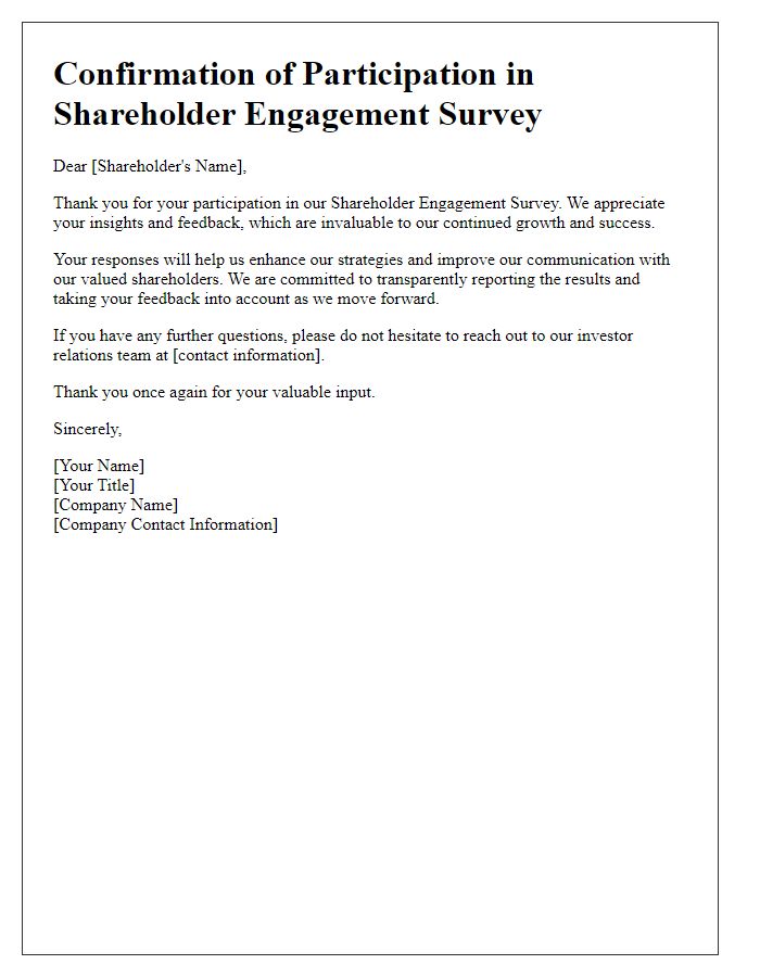 Letter template of confirmation for shareholder engagement survey.