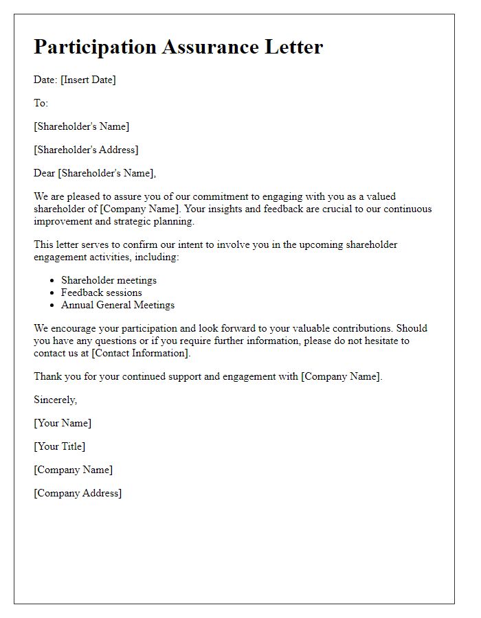 Letter template of participation assurance for shareholder engagement.