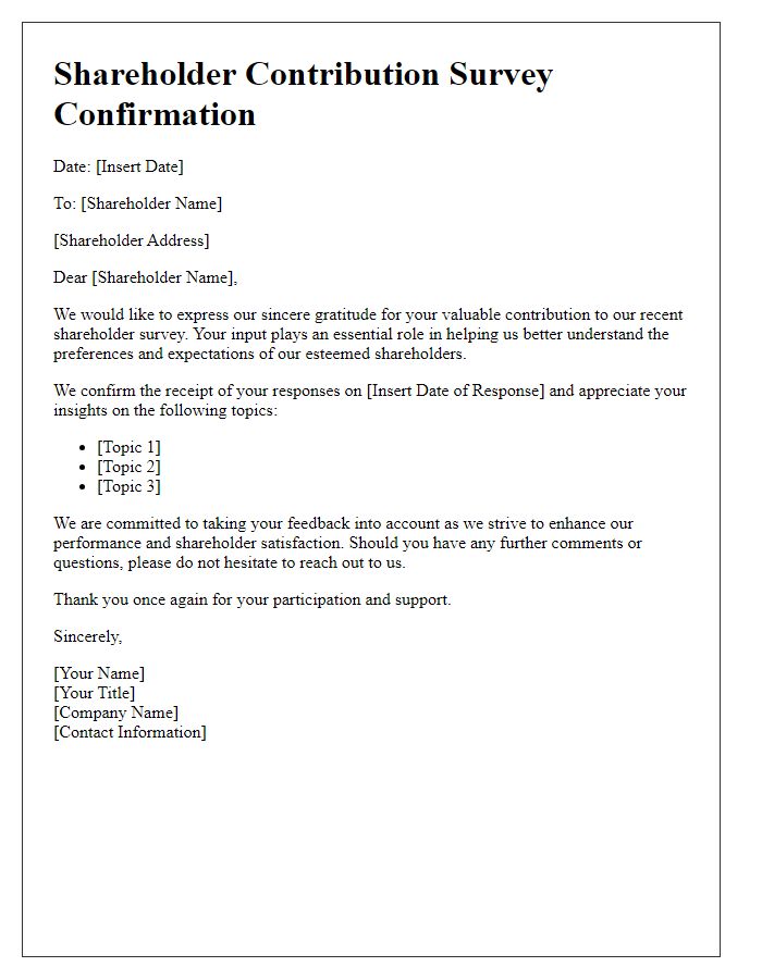 Letter template of shareholder contribution to survey confirmation.