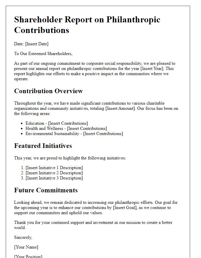 Letter template of shareholder report on philanthropic contributions.