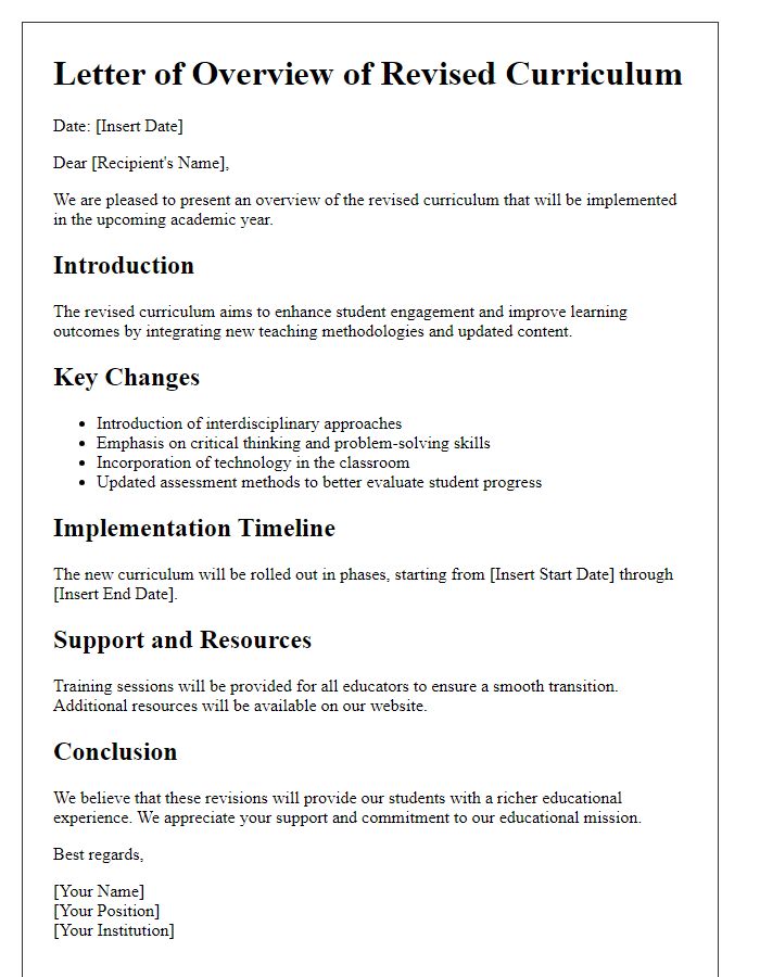 Letter template of Overview of Revised Curriculum