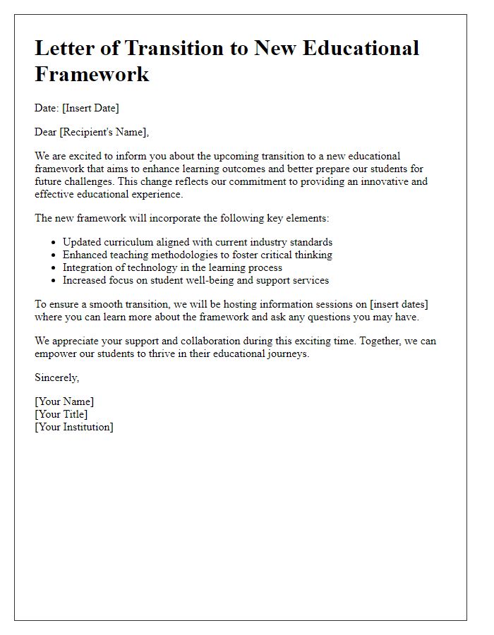 Letter template of Transition to New Educational Framework