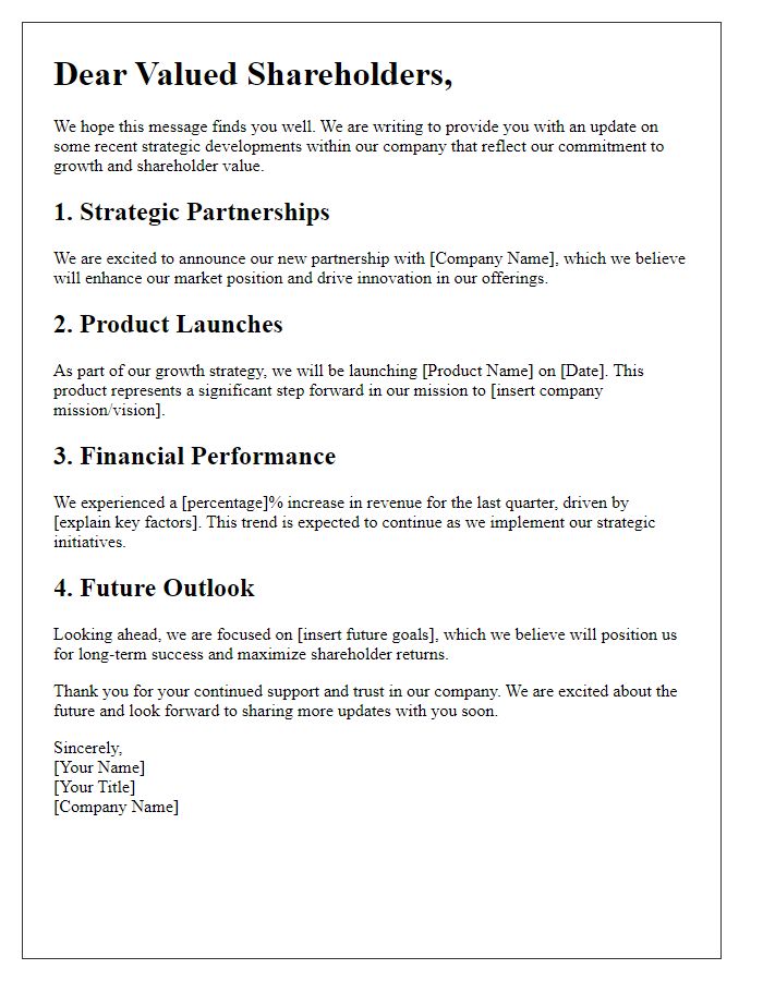 Letter template of shareholder communication on recent strategic developments.