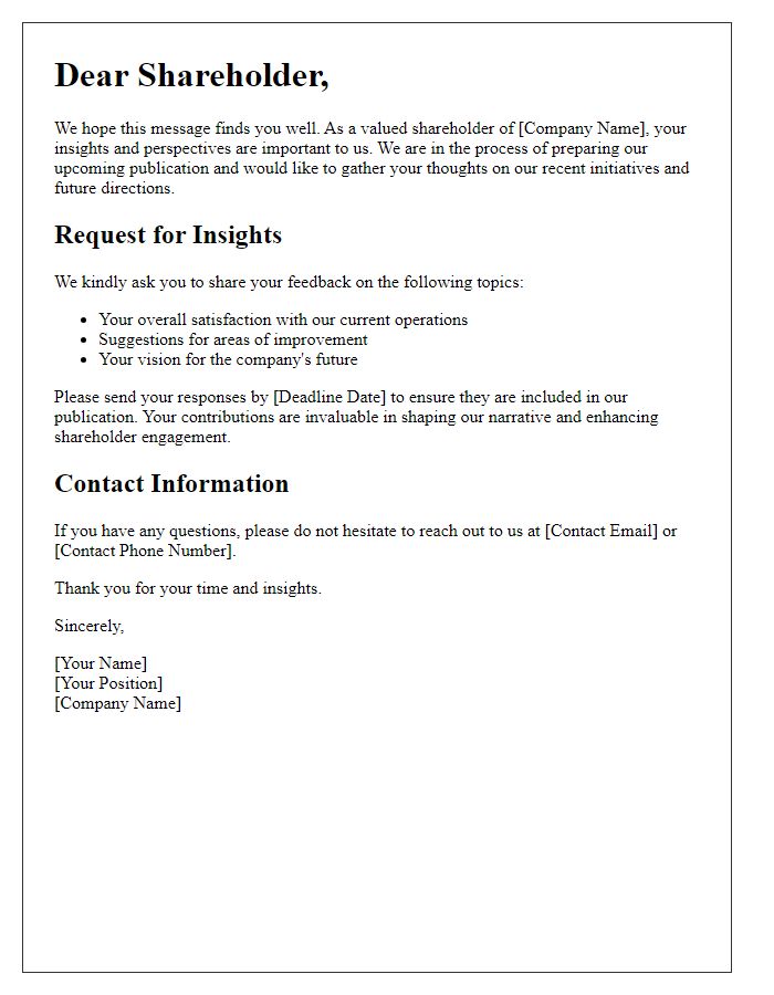 Letter template of gathering shareholder insights for publication