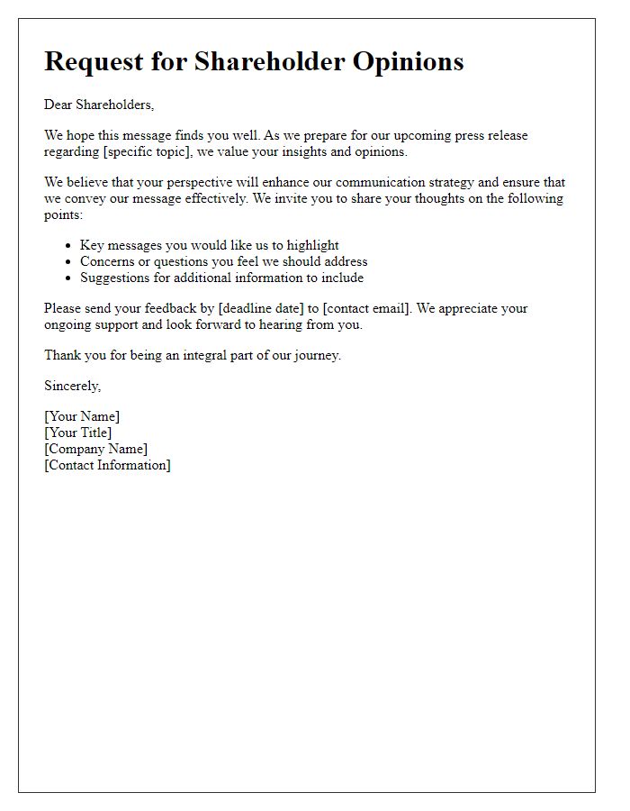 Letter template of requesting shareholder opinions on upcoming press release