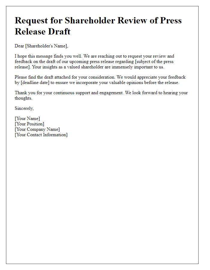 Letter template of requesting shareholder review for press release draft