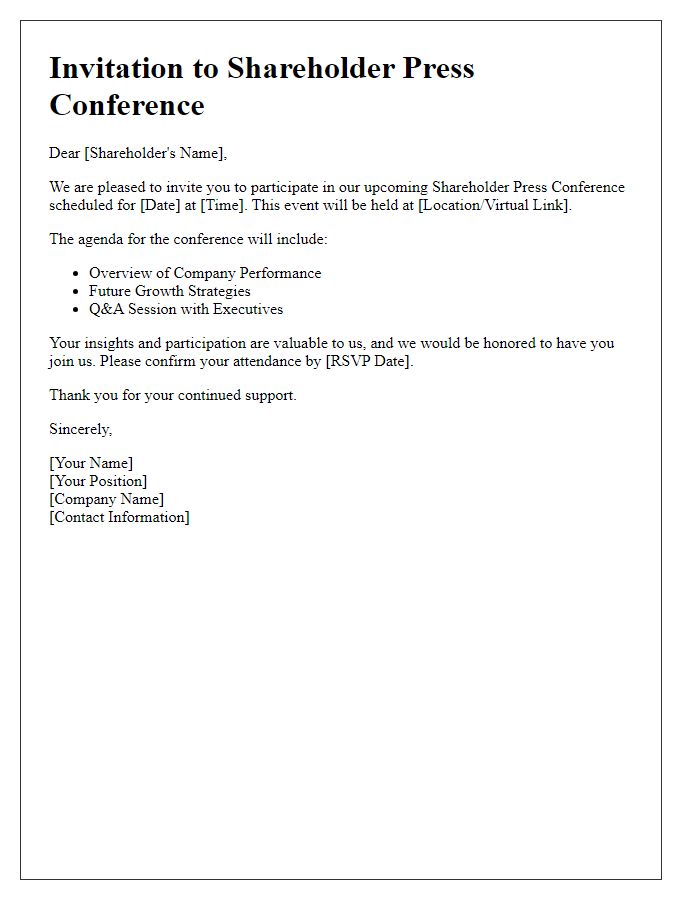 Letter template of invitation to participate in the shareholder press conference