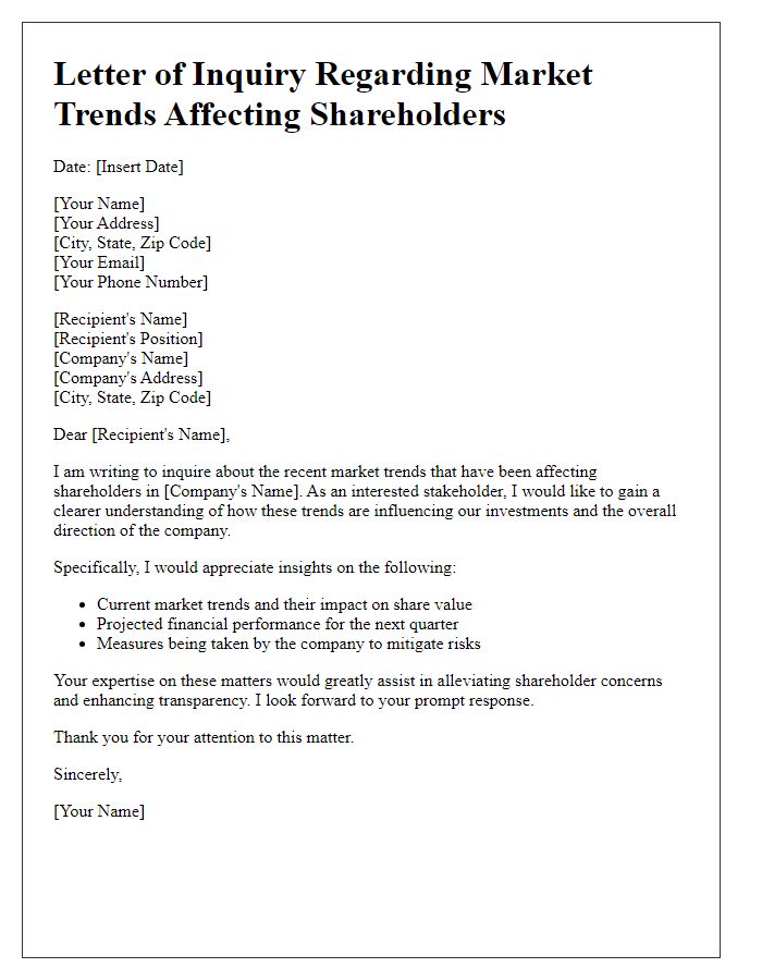 Letter template of inquiry addressing market trends affecting shareholders