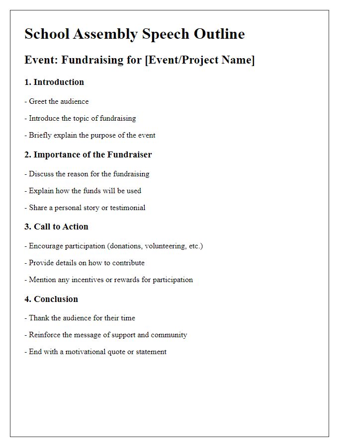 Letter template of school assembly speech outline for fundraising events