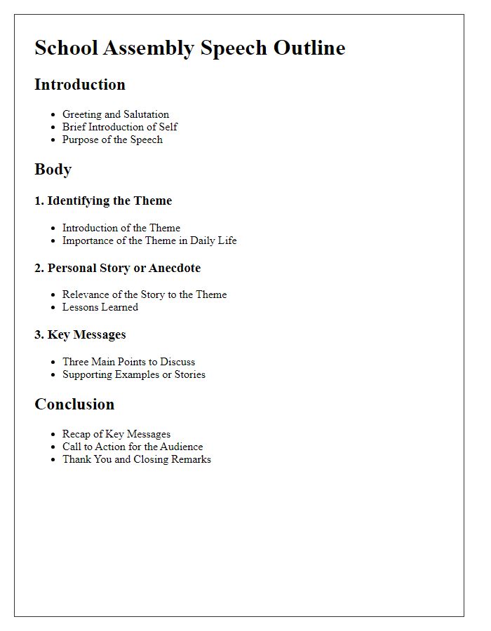 Letter template of school assembly speech outline for motivational talks