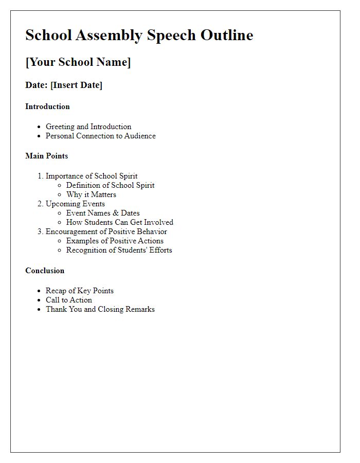 Letter template of school assembly speech outline for student leaders