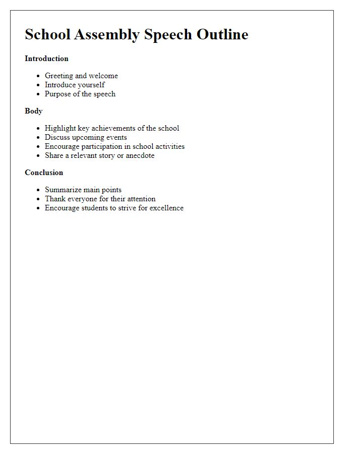 Letter template of school assembly speech outline for teachers