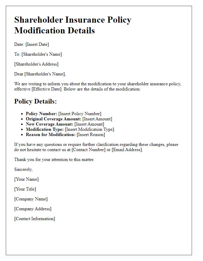 Letter template of shareholder insurance policy modification details