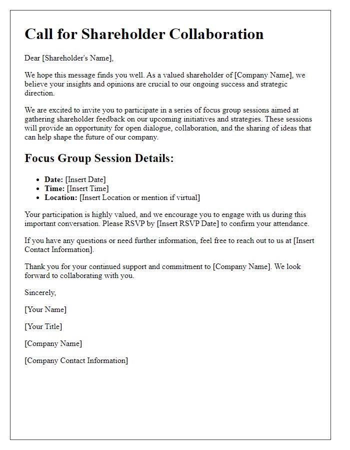 Letter template of Call for Shareholder Collaboration in Focus Group Sessions