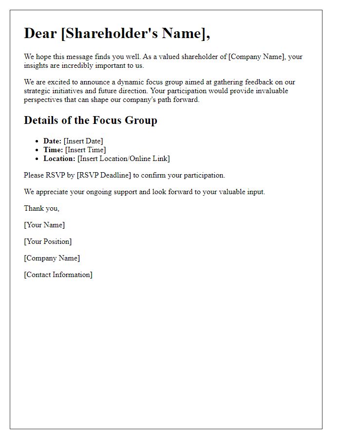 Letter template of Engage Shareholders for Dynamic Focus Group Participation