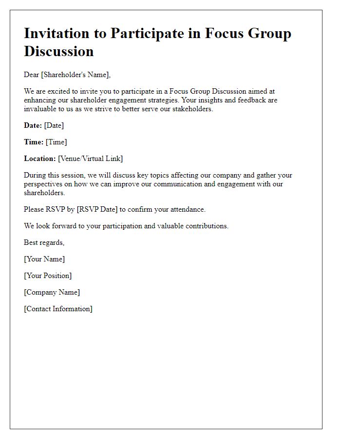 Letter template of Invitation for Shareholder Engagement in Focus Group Discussion