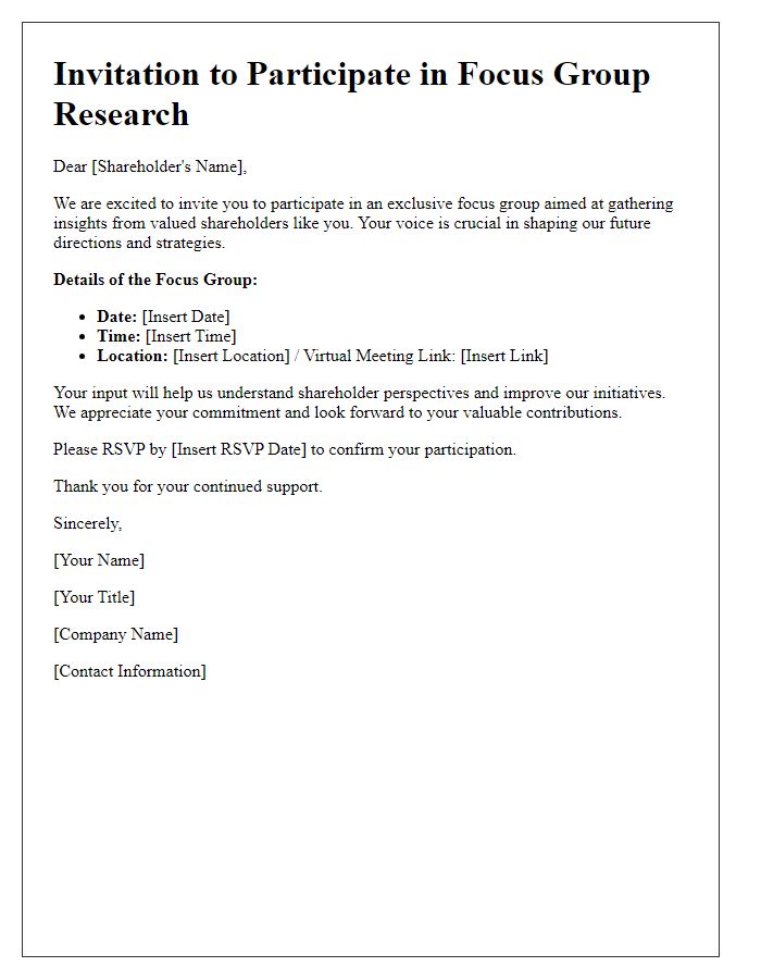 Letter template of Invitation for Shareholder Voice in Focus Group Research