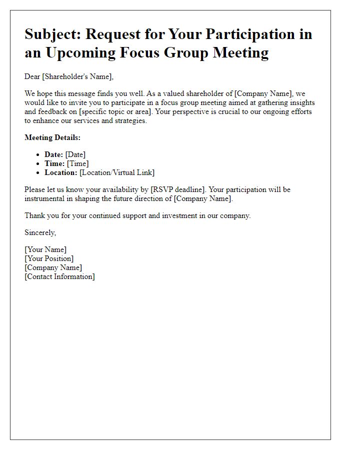 Letter template of Request for Shareholder Involvement in Focus Group Meeting