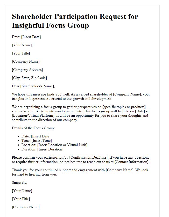 Letter template of Shareholder Participation Request for Insightful Focus Group