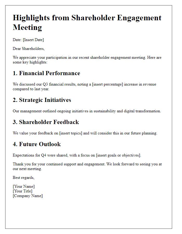 Letter template of Highlights from Shareholder Engagement Meeting