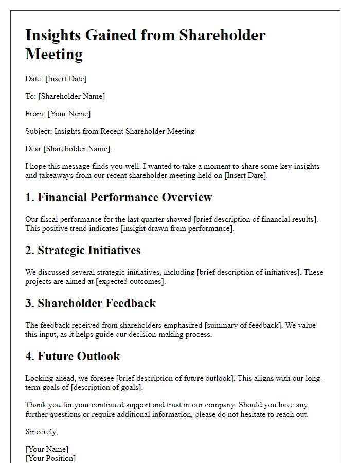 Letter template of Insights Gained from Shareholder Meeting