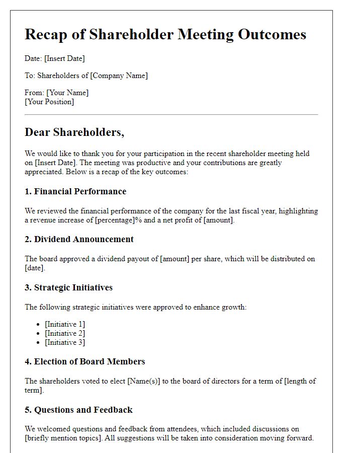 Letter template of Recap of Shareholder Meeting Outcomes