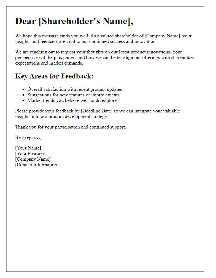 Letter template of shareholder feedback request on product innovation