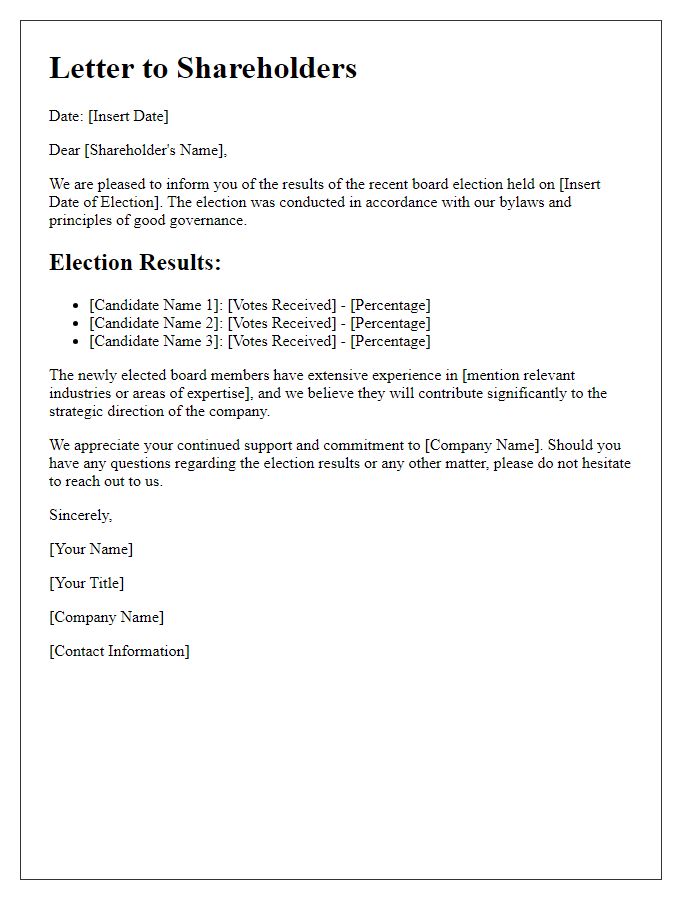 Letter template of board election results disclosure to shareholders