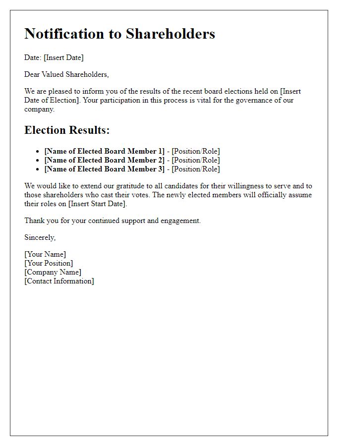 Letter template of notification to shareholders on the outcome of board elections