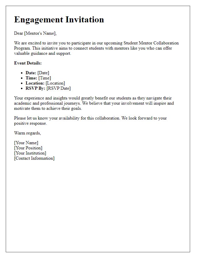 Letter template of engagement invitation for student mentor collaboration