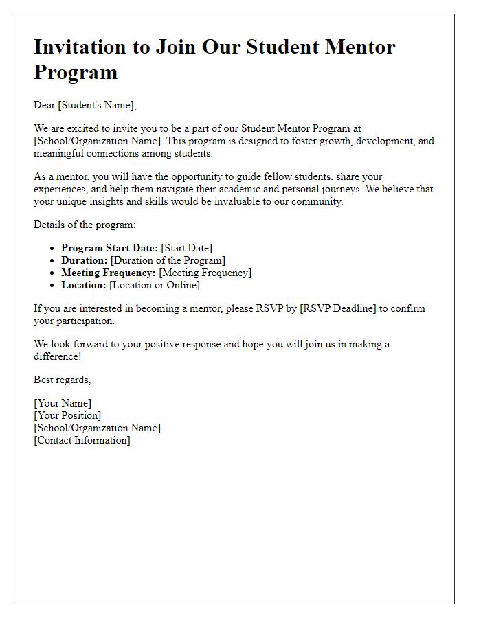 Letter template of invitation to join our student mentor program