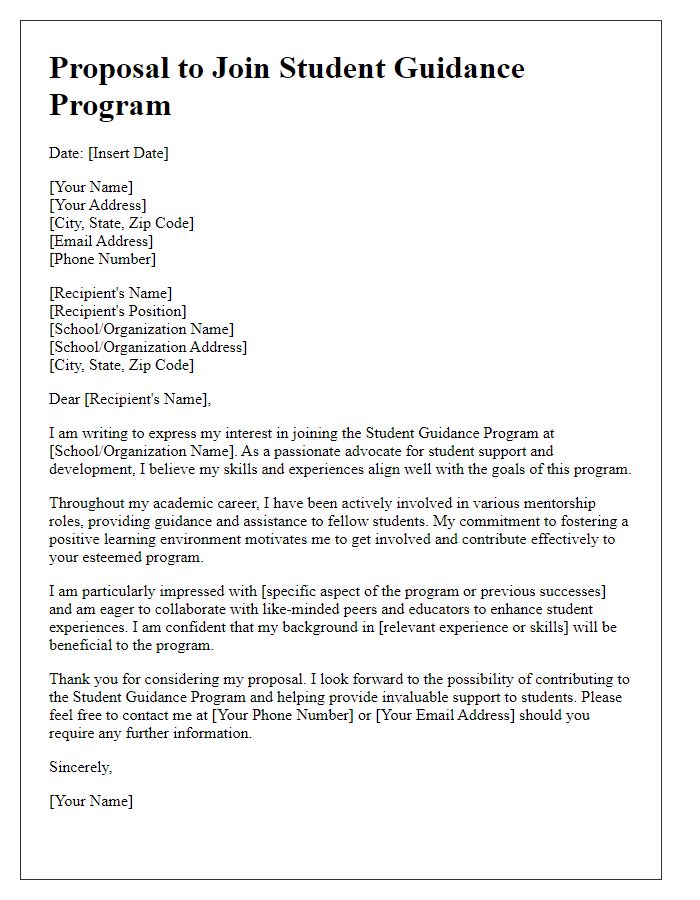 Letter template of proposal to join our student guidance program