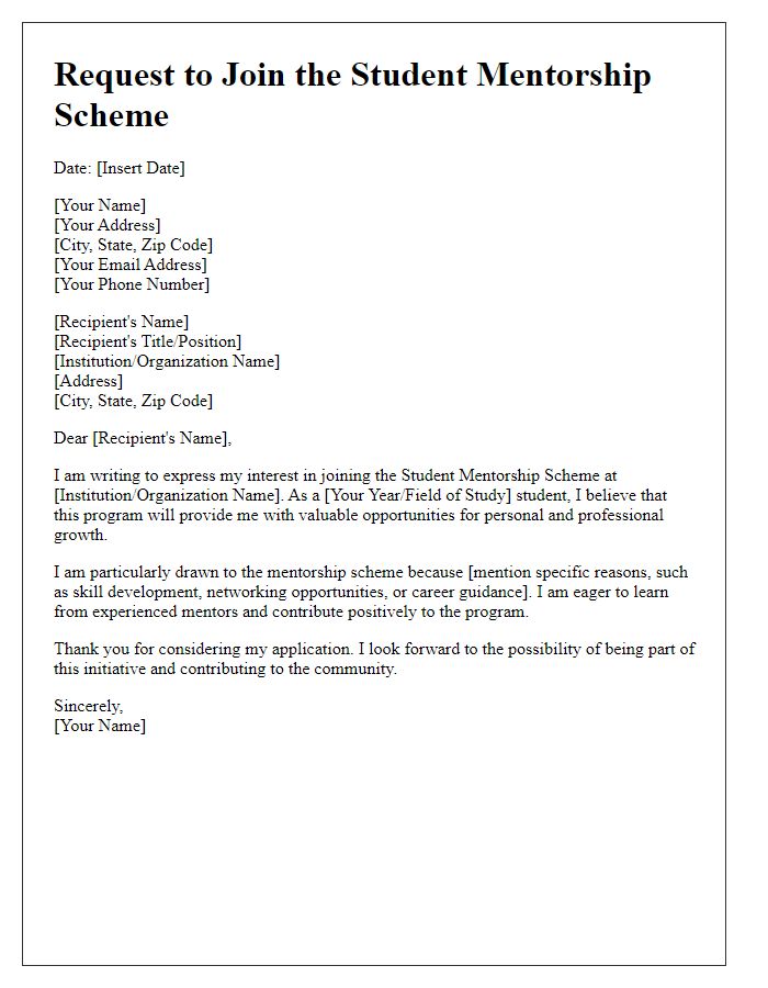 Letter template of request to join the student mentorship scheme