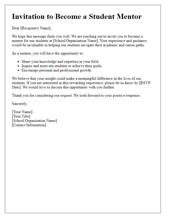 Letter template of solicitation for your involvement in student mentoring