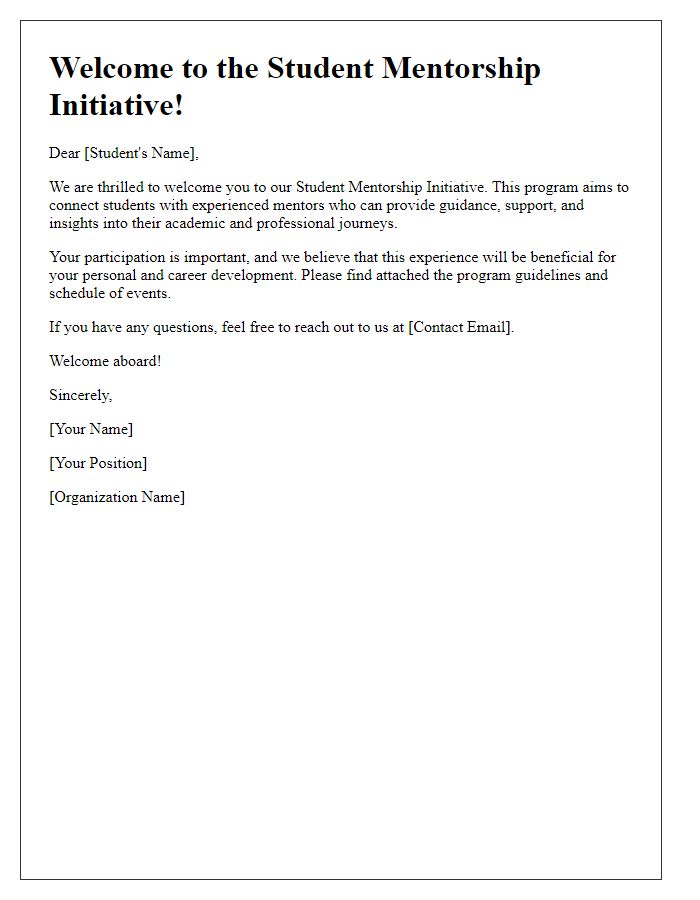 Letter template of welcome to participate in the student mentorship initiative