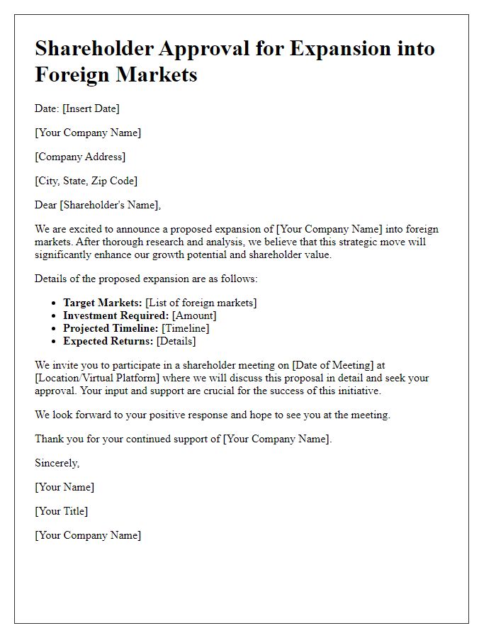 Letter template of shareholder approval for expansion into foreign markets