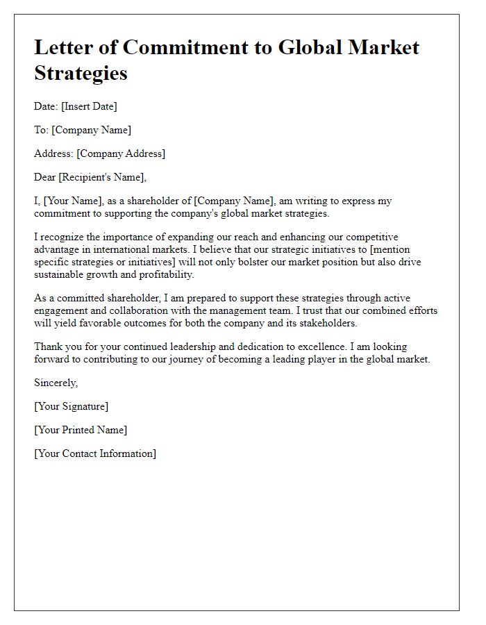 Letter template of shareholder commitment to global market strategies