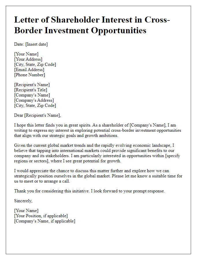 Letter template of shareholder interest in cross-border investment opportunities