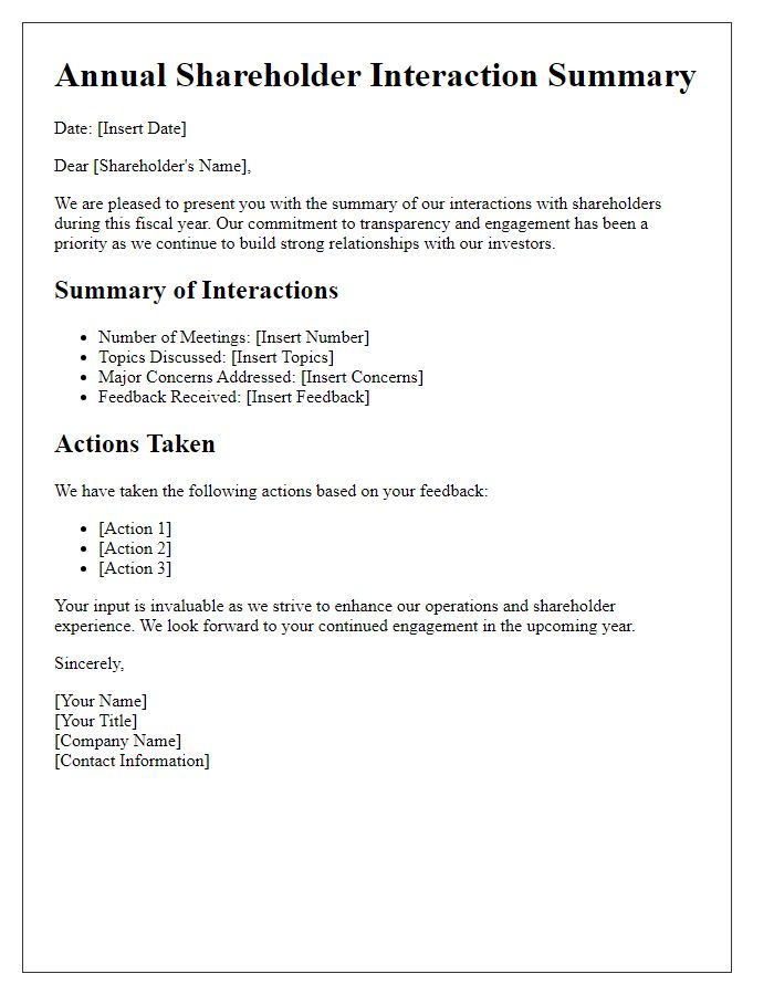 Letter template of annual shareholder interaction summary.