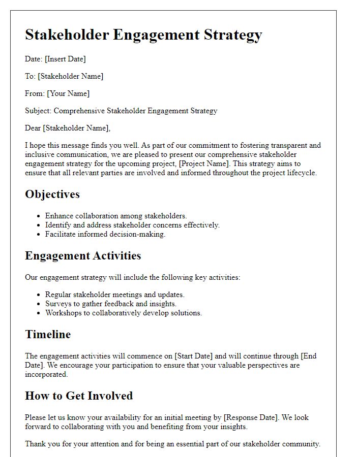 Letter template of comprehensive stakeholder engagement strategy.