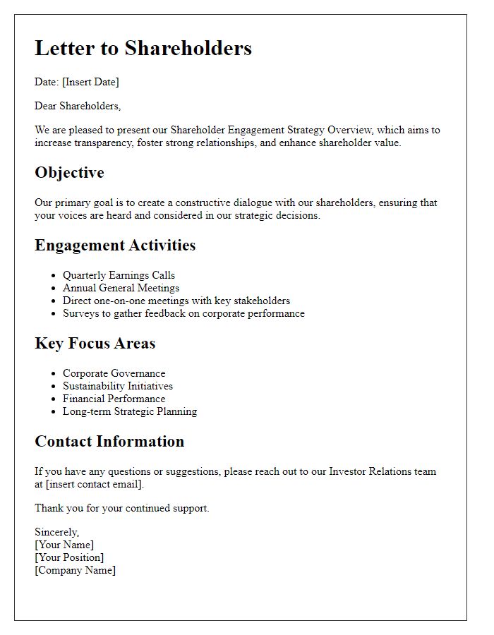 Letter template of shareholder engagement strategy overview.