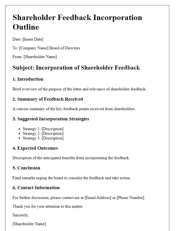 Letter template of shareholder feedback incorporation outline.