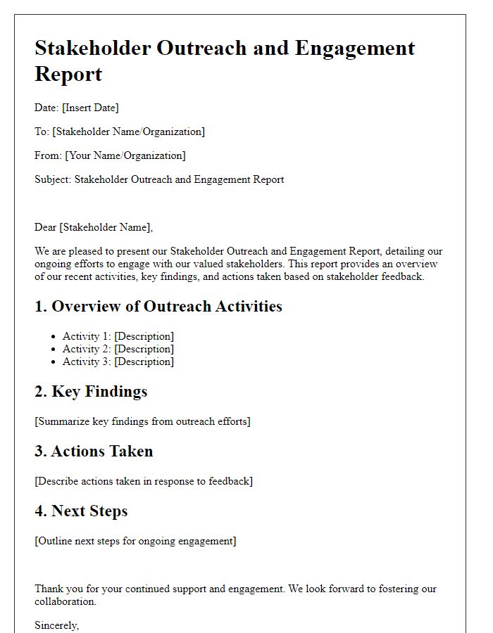 Letter template of stakeholder outreach and engagement report.