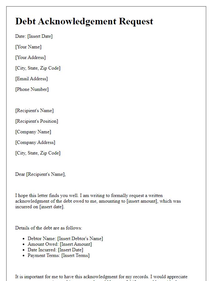Letter template of debt acknowledgement request